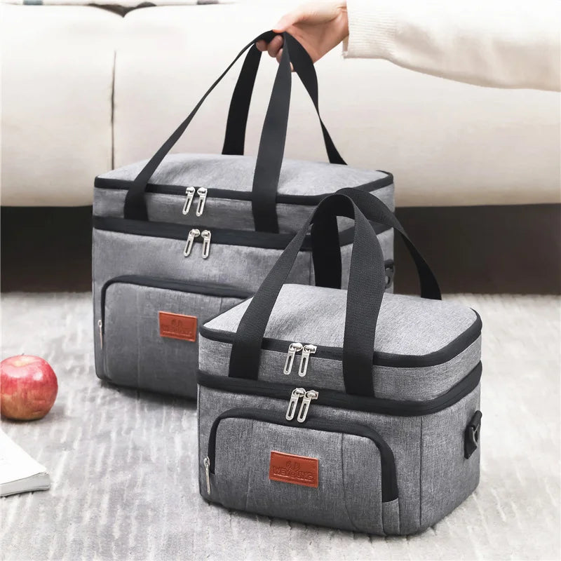 Double Layer Tote Cooler Lunch Bag with Shoulder Strap