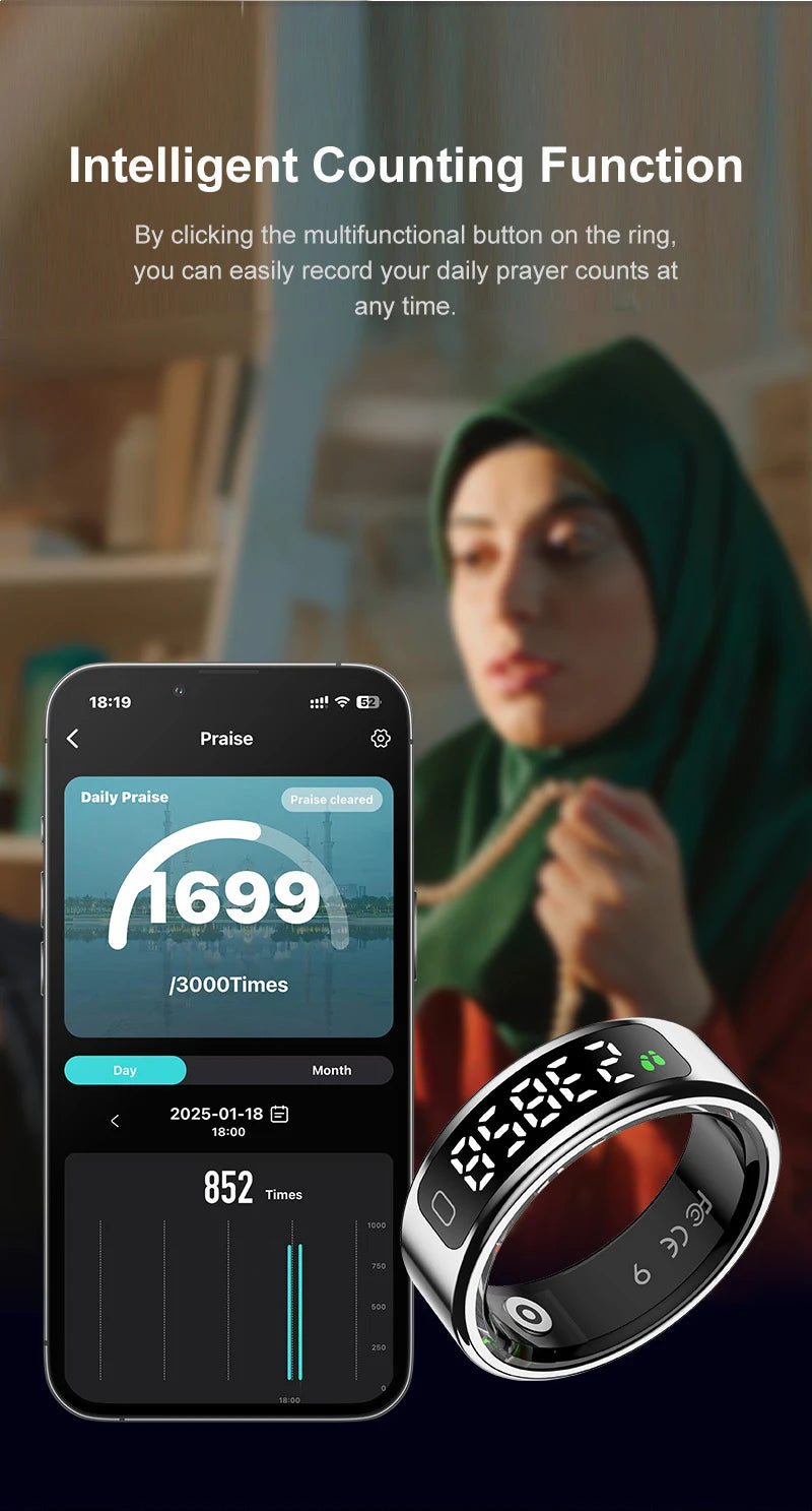 R11C Smart Ring — LED Display Wellness Tracker with Sleep, Heart Rate & Activity Monitoring (Stainless Steel, 1ATM Waterproof)