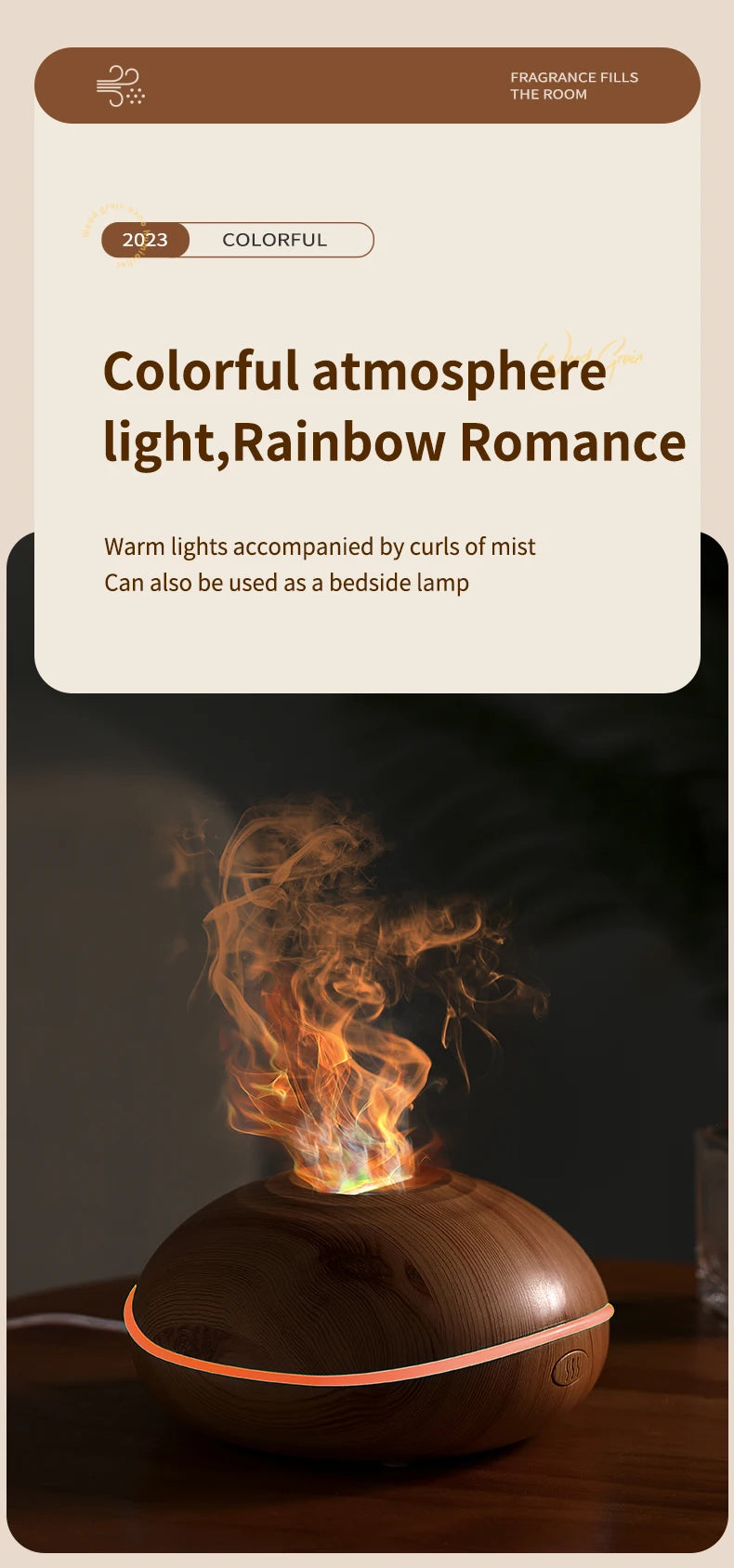 HLCOME Wood-Grain Ultrasonic Aroma Diffuser — 200 ml Essential Oil Humidifier with 7-Color LED Lights & Remote Control for Sleep and Stress Relief