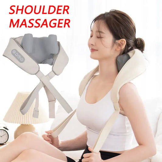 Rechargeable 5D Shiatsu Heated Neck & Shoulder Massager — Deep-Kneading Cordless Massage Shawl for Back, Waist, and Muscle Relaxation (Model LZH-001)