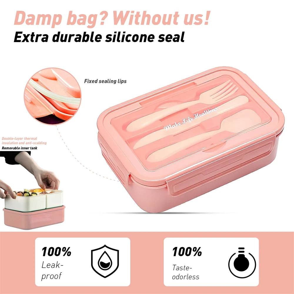 3-Compartment Microwave Lunch Box with Utensils