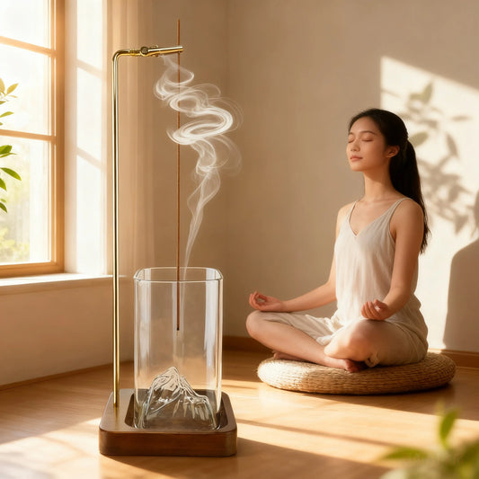 Wooden Incense Holder with Removable Glass Ash Catcher — Mess-Free Incense Burner for Meditation, Yoga & Spa Rituals