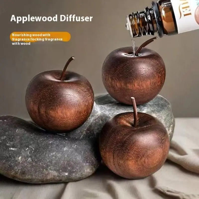 Wooden Apple-Shaped Essential Oil Diffuser — Natural Aromatherapy Decor for Home, Bathroom & Car