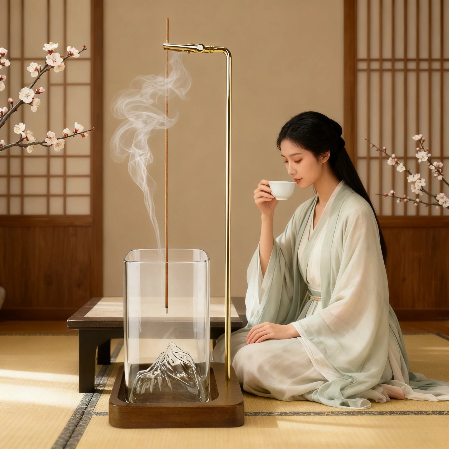 Wooden Incense Holder with Removable Glass Ash Catcher — Mess-Free Incense Burner for Meditation, Yoga & Spa Rituals