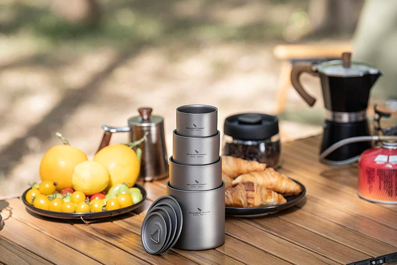 Boundless Voyage Titanium Mug — Double-Walled Anti-Scalding Stackable Cup for Outdoor Camping, Tea & Coffee (400 ml)