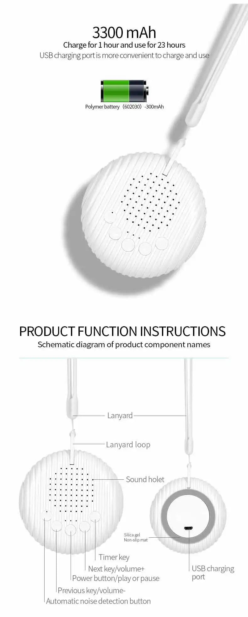 Baby White Noise Machine USB Rechargeable Timed Shutdown Sound Machine Sleep Soother Relaxation Monitor For Baby Adult Office