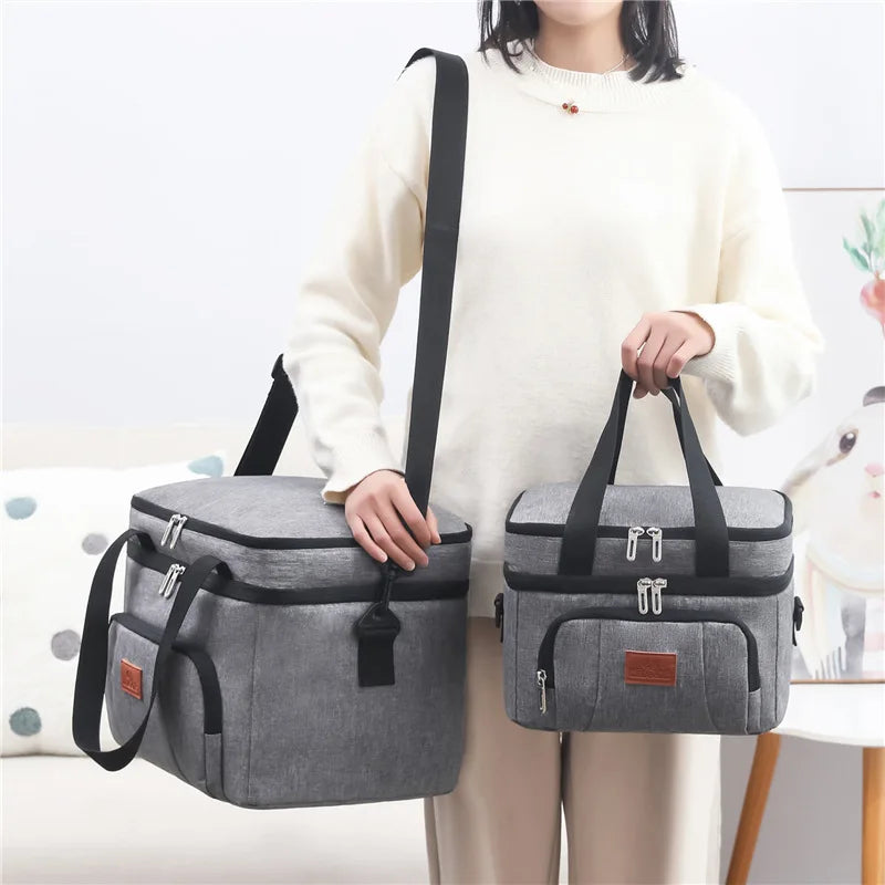 Double Layer Tote Cooler Lunch Bag with Shoulder Strap
