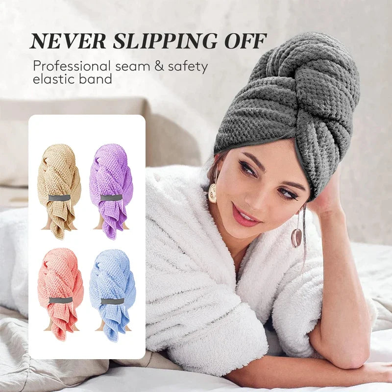 Extra-Large Microfiber Hair Towel Wrap — Ultra-Absorbent Quick-Dry Elastic Turban (60 × 100 cm)
