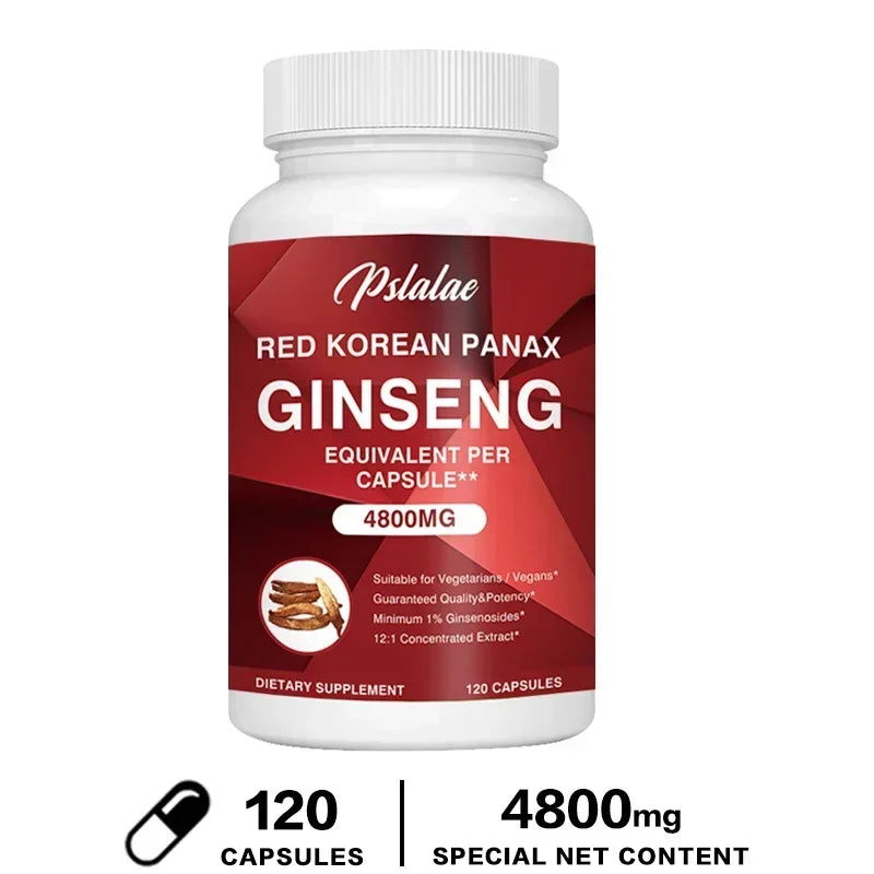 Premium Korean Red Ginseng Extract 4,800 mg — 120 Vegetarian Capsules (12:1 Concentrated, 2-Month Supply) Non-GMO, Non-GMO, Gluten-Free