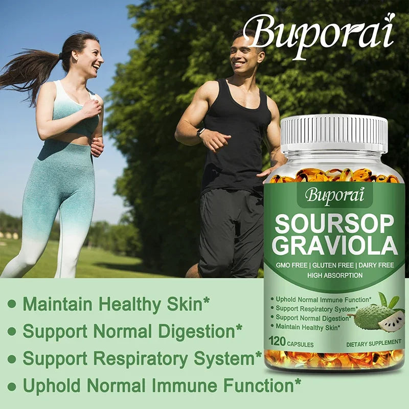 Premium Organic Soursop (Graviola) Capsules — 120 Total, Mood & Stress Support (US Origin, Herbal Leaves)