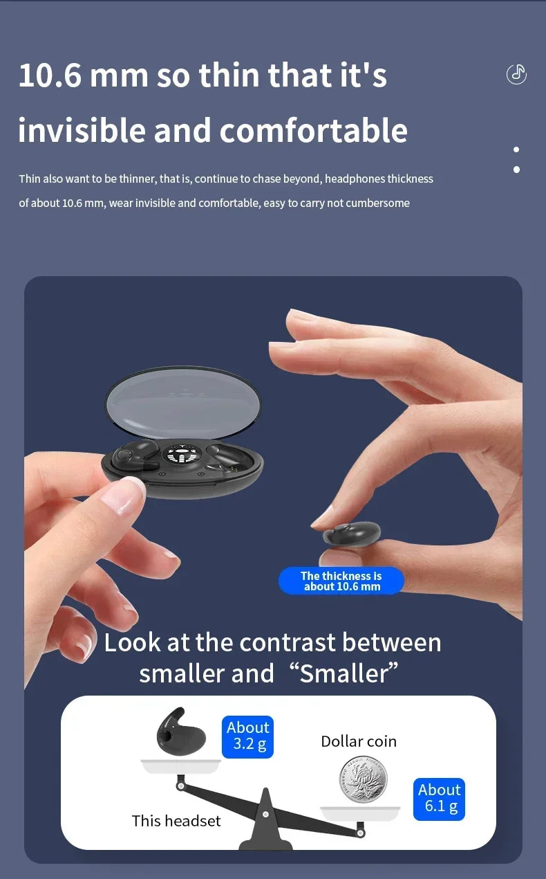 Lenovo Invisible Sleep Wireless Earbuds — Ultra-Compact Bluetooth 5.3 Headphones with Noise Reduction (Waterproof, Charging Case)