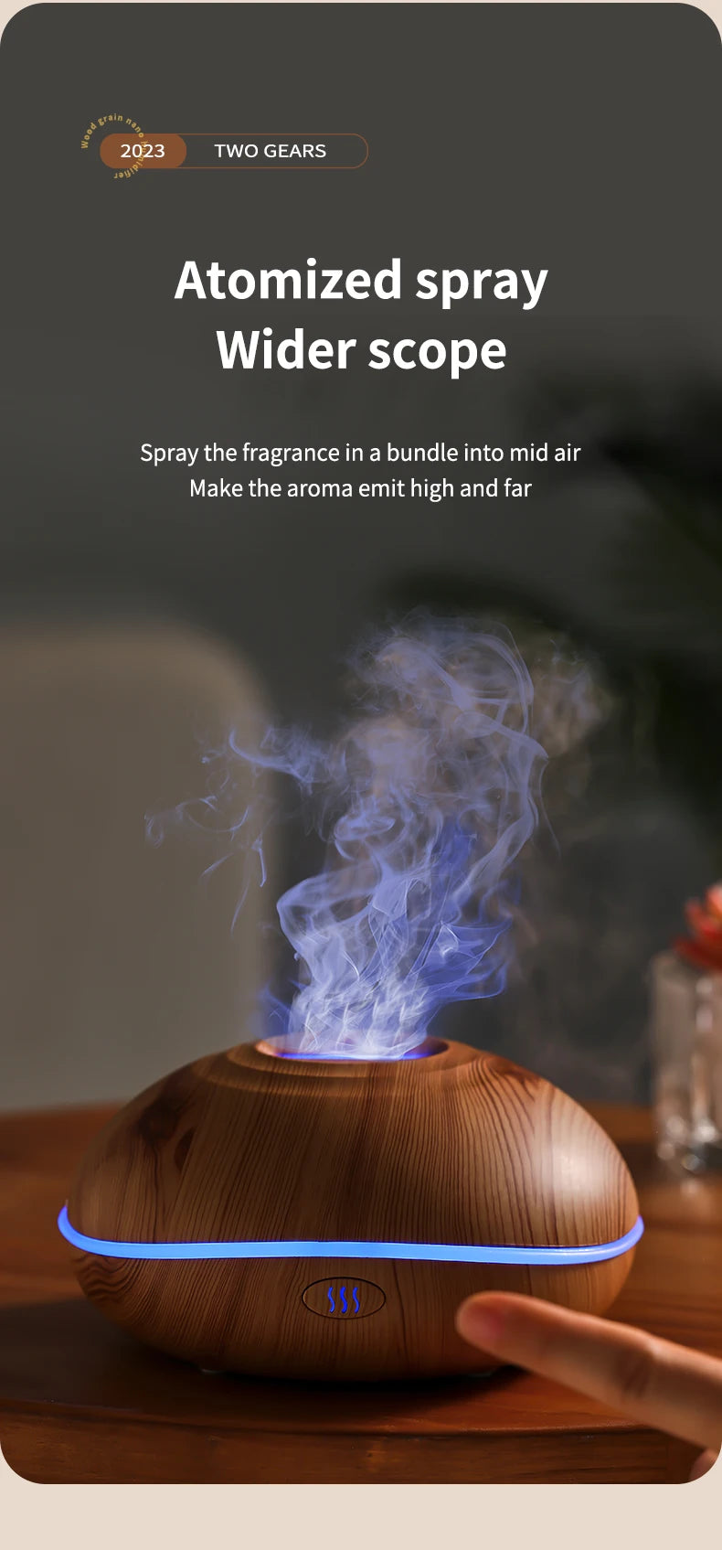 HLCOME Wood-Grain Ultrasonic Aroma Diffuser — 200 ml Essential Oil Humidifier with 7-Color LED Lights & Remote Control for Sleep and Stress Relief
