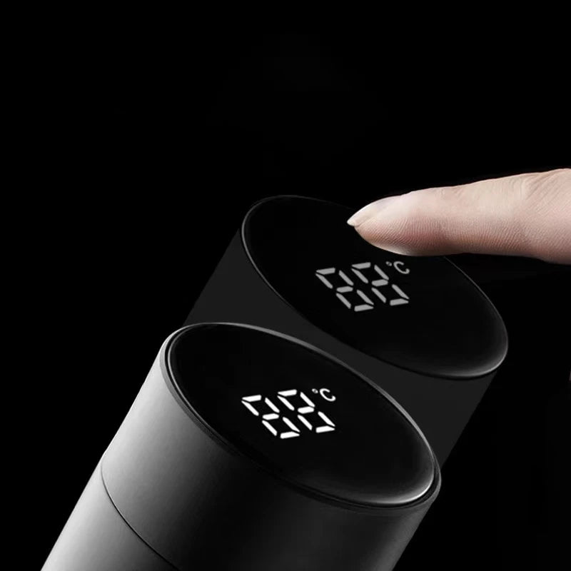 Smart Thermos Bottle — Stainless Steel Digital Temperature Display Cup with Peugeot Logo (Vacuum Insulated Hot & Cold Flask, 500 ml)