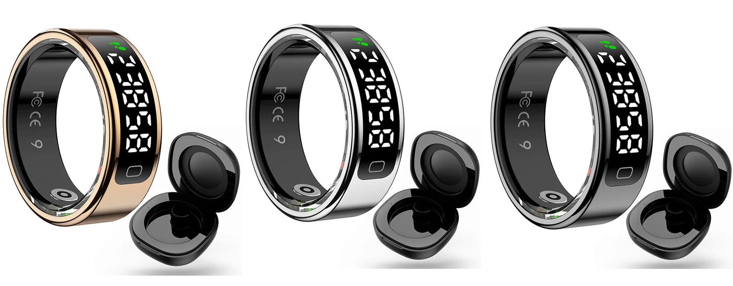 R11C Smart Ring — LED Display Wellness Tracker with Sleep, Heart Rate & Activity Monitoring (Stainless Steel, 1ATM Waterproof)