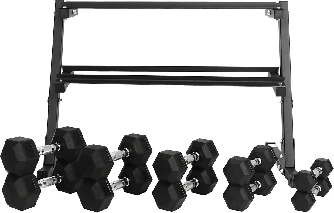 Signature Fitness 150LB Hex Dumbbell Set with Rack