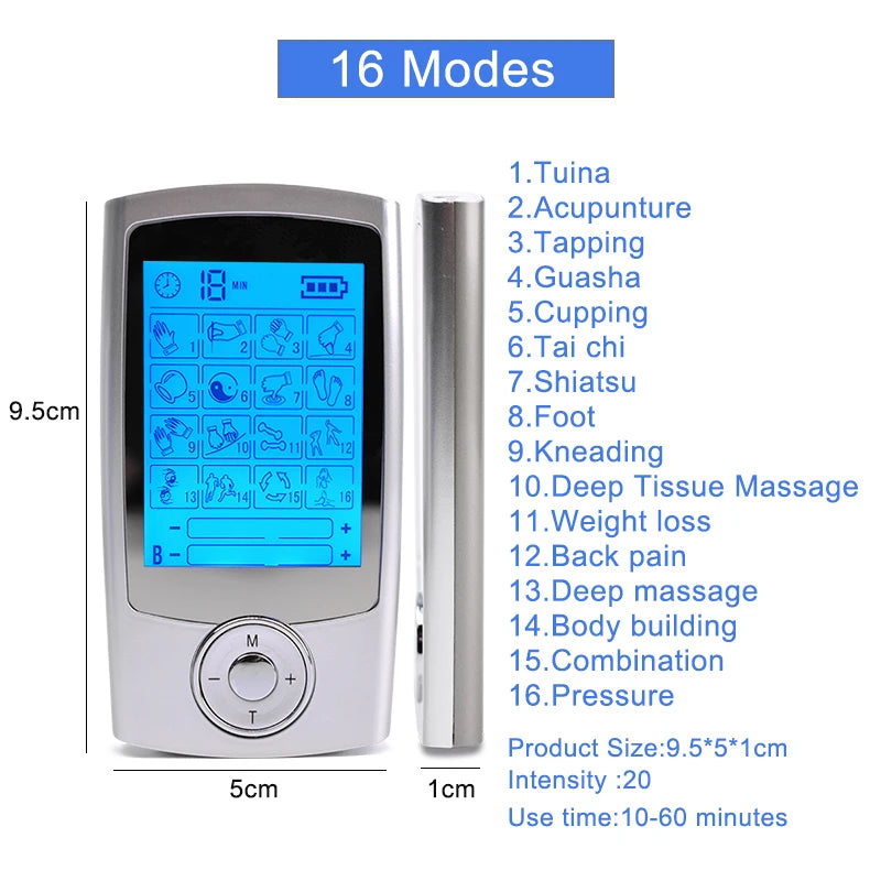 16-Mode EMS TENS Muscle Stimulator & Digital Massager