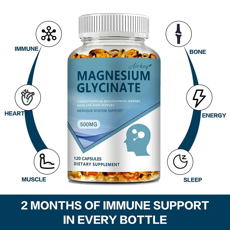 Magnesium Glycinate Capsules — Nervous System, Mood & Sleep Quality Support with Muscle & Heart Wellness (Unisex, US Origin)