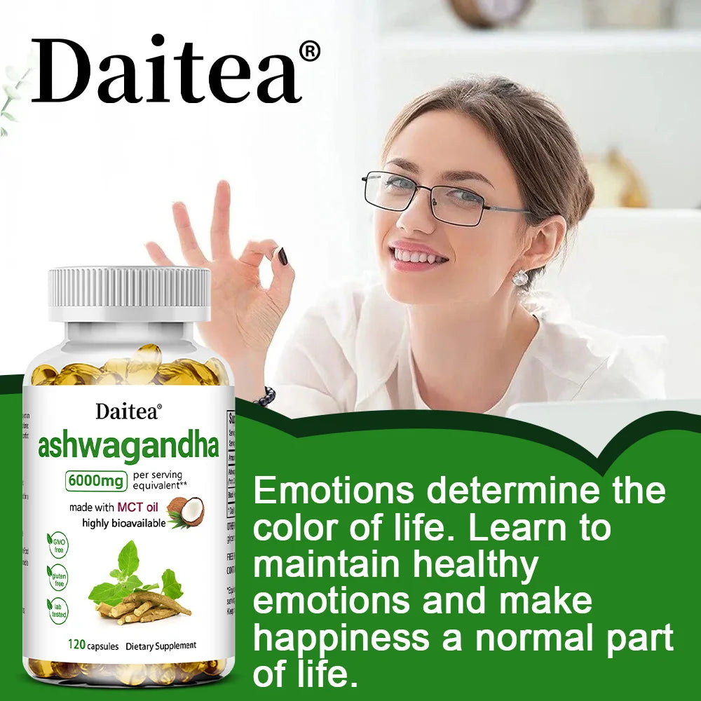 Ashwagandha Root Extract Capsules — Stress, Focus & Sleep Support with Energy Balance (6000 mg, Vegan, Non-GMO, Unisex, US Origin)