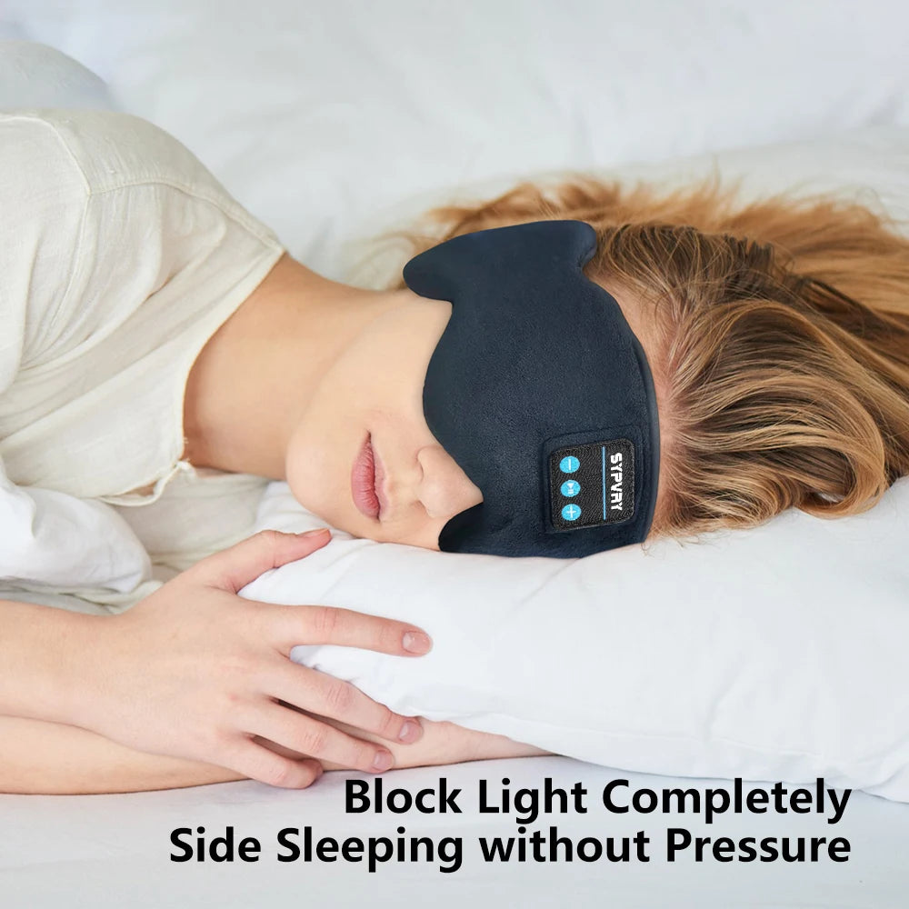 Bluetooth 5.3 Sleep Mask with Wireless Headphones — Light-Blocking Velvet Eye Shade with Built-In Music & Comfort Padding for Deep Relaxation (Caterpillar Model)