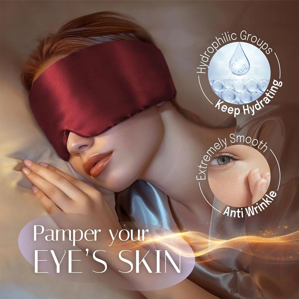 Mulberry Silk Sleep Mask — Pressureless Light-Blocking Eyeshade for Deep Sleep, Anti-Wrinkle Eye Care & Relaxation (Adjustable Wide Ear Cover Design)