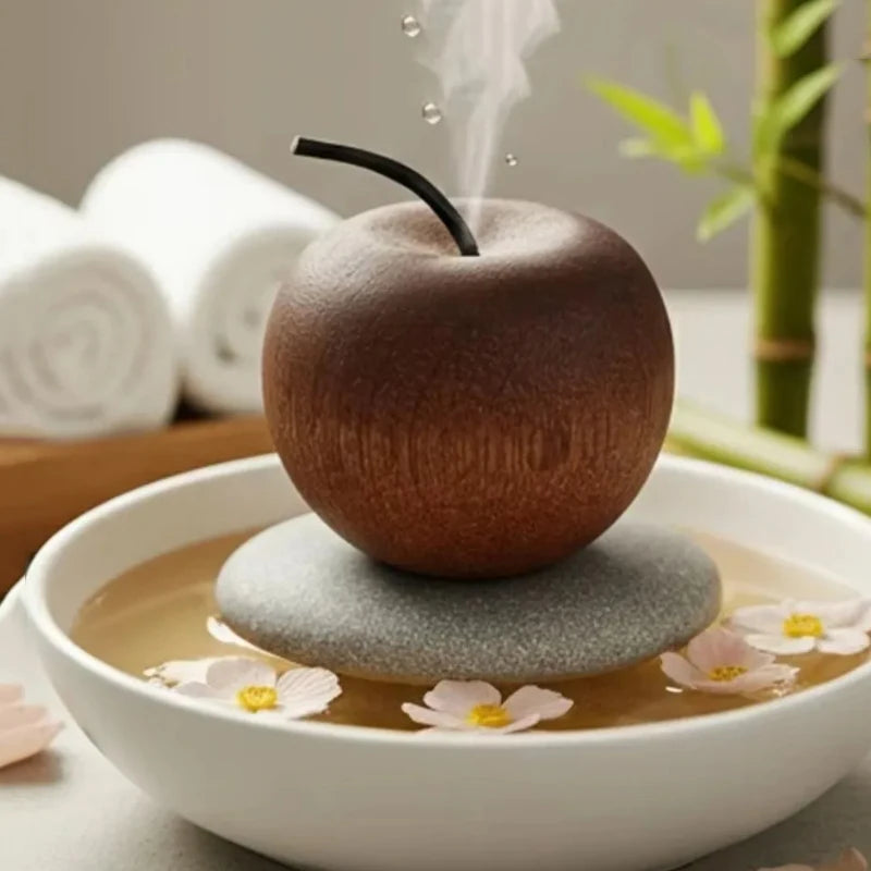 Wooden Apple-Shaped Essential Oil Diffuser — Natural Aromatherapy Decor for Home, Bathroom & Car