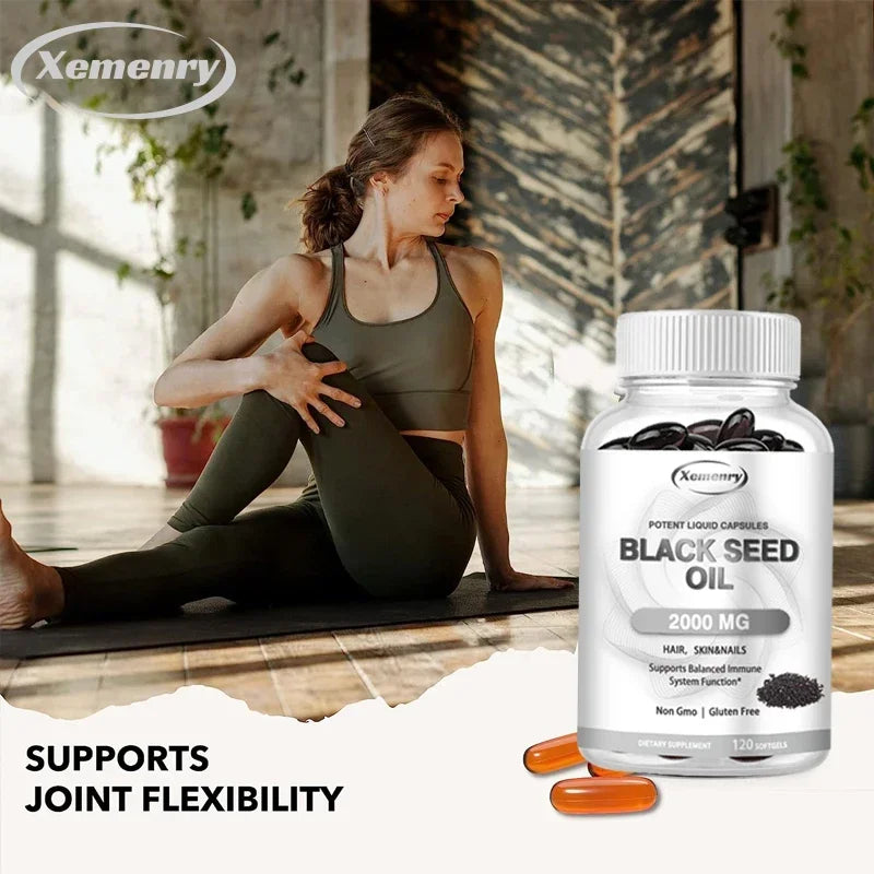 Black Seed Oil 2000 mg Capsules — Nourish Hair Growth, Skin & Nails, Support Immunity & Daily Vitality (60 / 120 Capsules)