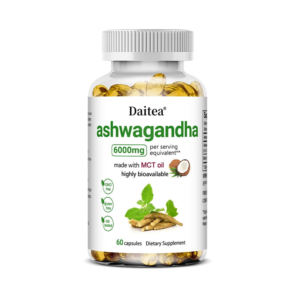 Ashwagandha Root Extract Capsules — Stress, Focus & Sleep Support with Energy Balance (6000 mg, Vegan, Non-GMO, Unisex, US Origin)