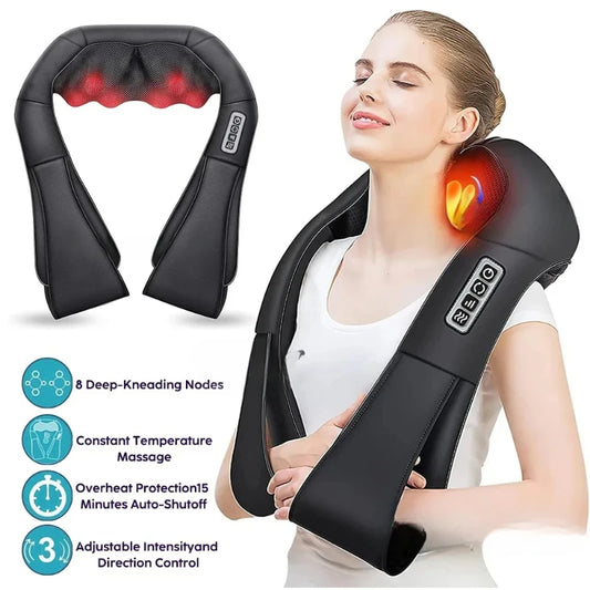 Shiatsu Heated Neck & Shoulder Massager — Deep Kneading Electric Massage Shawl for Back, Body & Car/Home Muscle Relief (Dual Use)