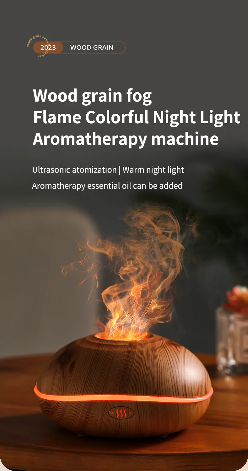 HLCOME Wood-Grain Ultrasonic Aroma Diffuser — 200 ml Essential Oil Humidifier with 7-Color LED Lights & Remote Control for Sleep and Stress Relief