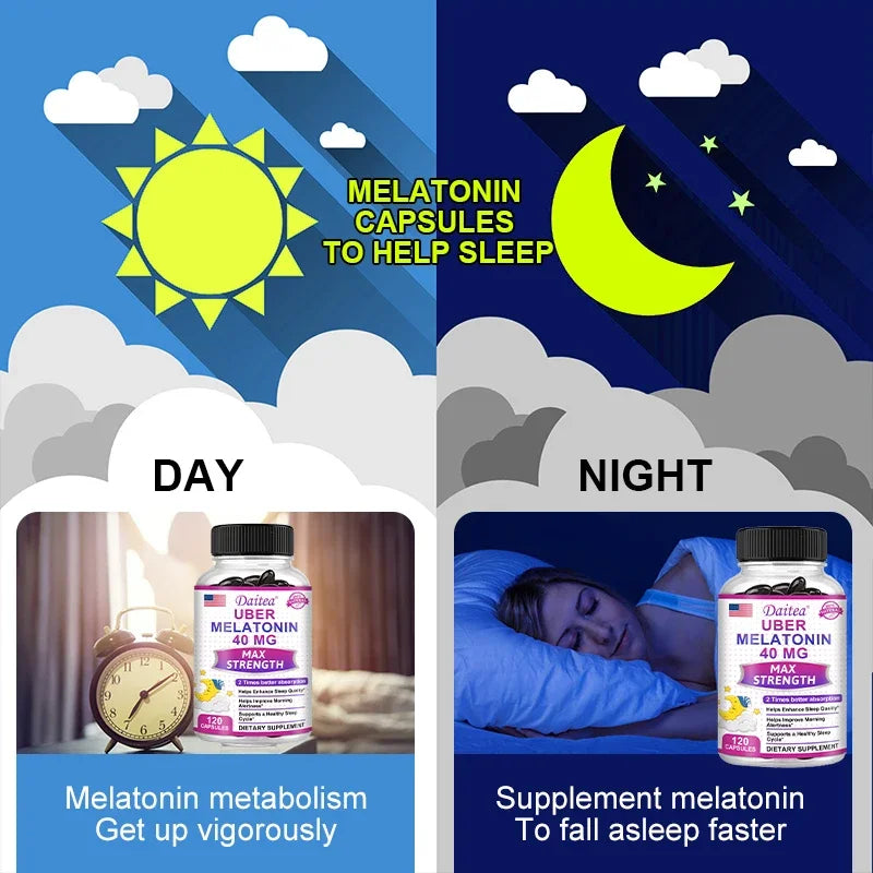 Melatonin Sleep Support Capsules — Restful Sleep & Calm Alertness with Vitamin C & L-Theanine (Non-GMO, Unisex)
