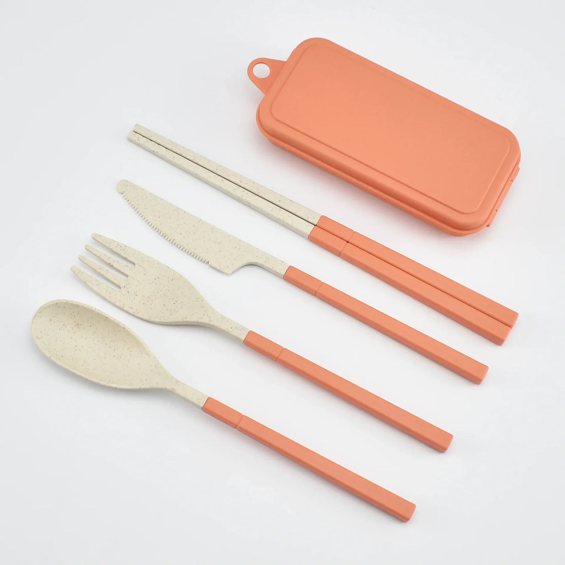 5pcs Portable Wheat Straw Cutlery Set with Carrying Box