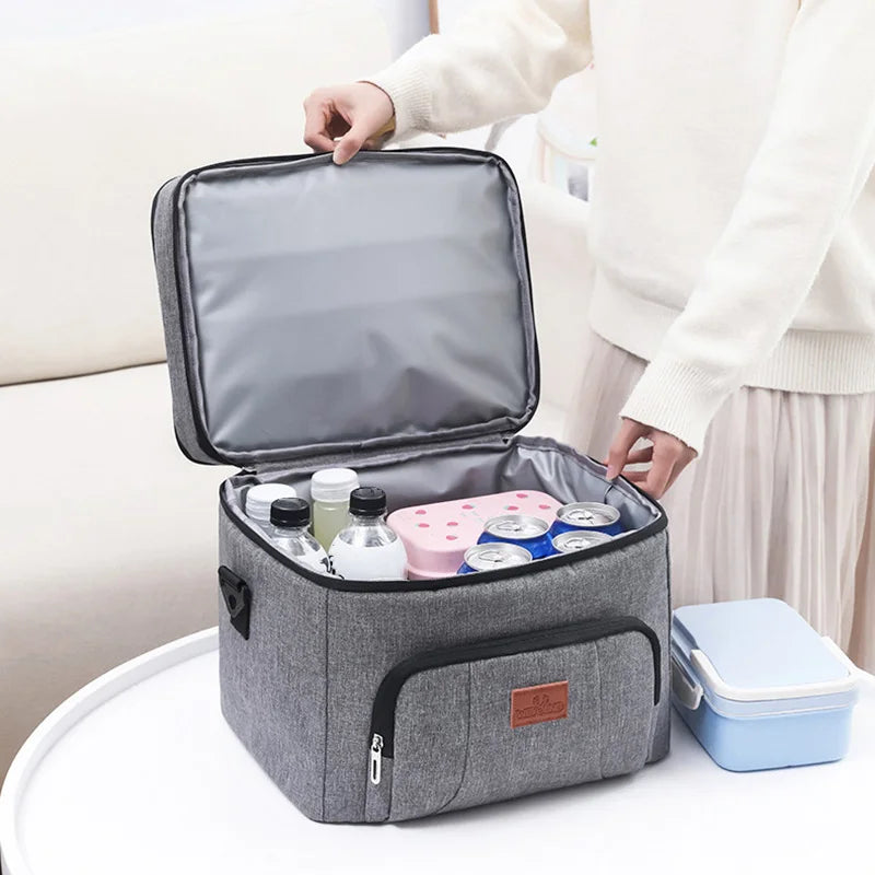 Double Layer Tote Cooler Lunch Bag with Shoulder Strap