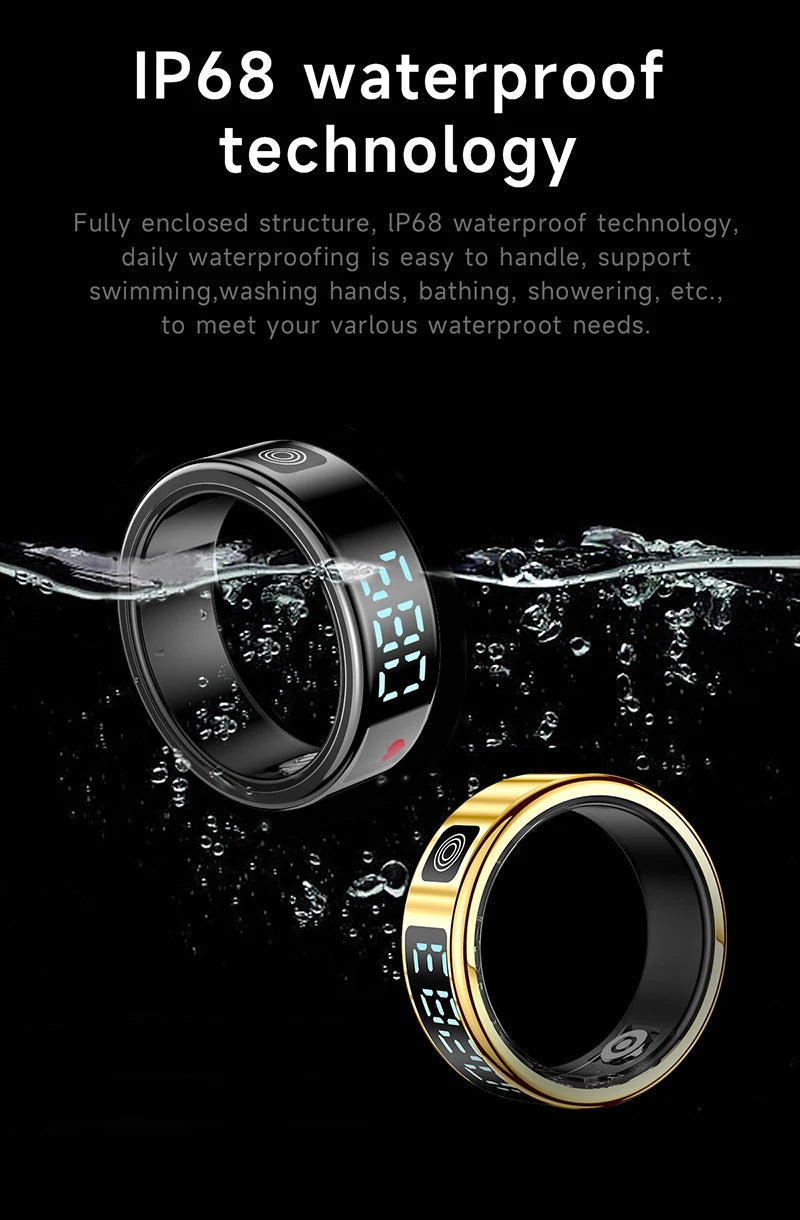 FIDI SR08 Smart Ring — LED Display Wellness Tracker with Sleep, Heart Rate & Sports Modes (Stainless Steel, 3ATM Waterproof)