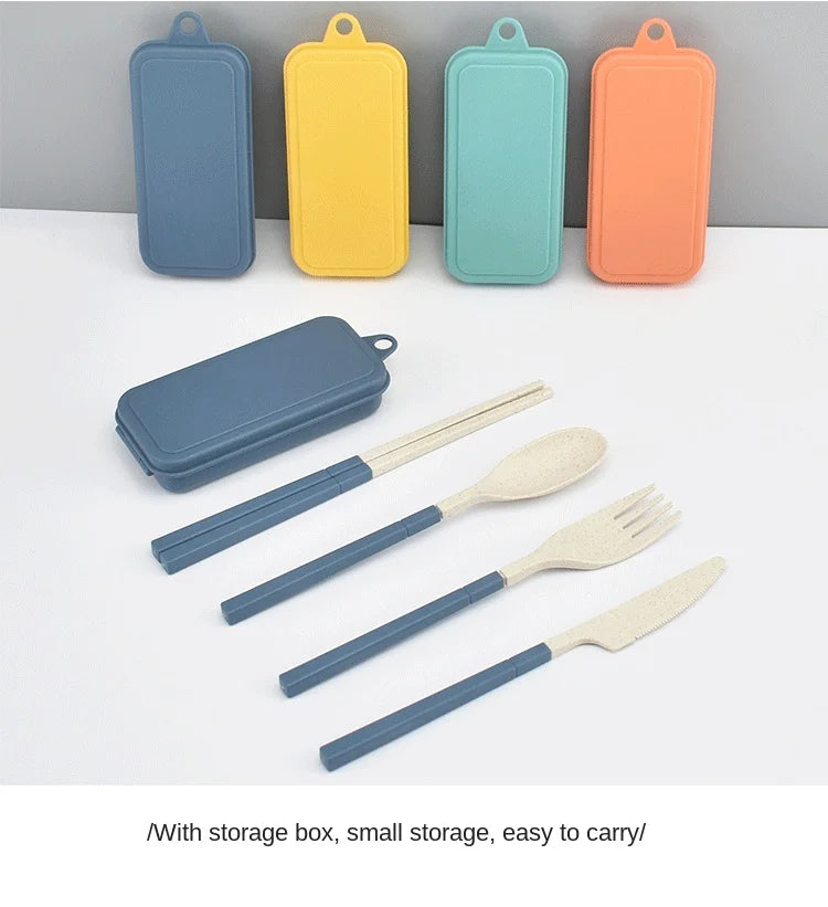5pcs Portable Wheat Straw Cutlery Set with Carrying Box