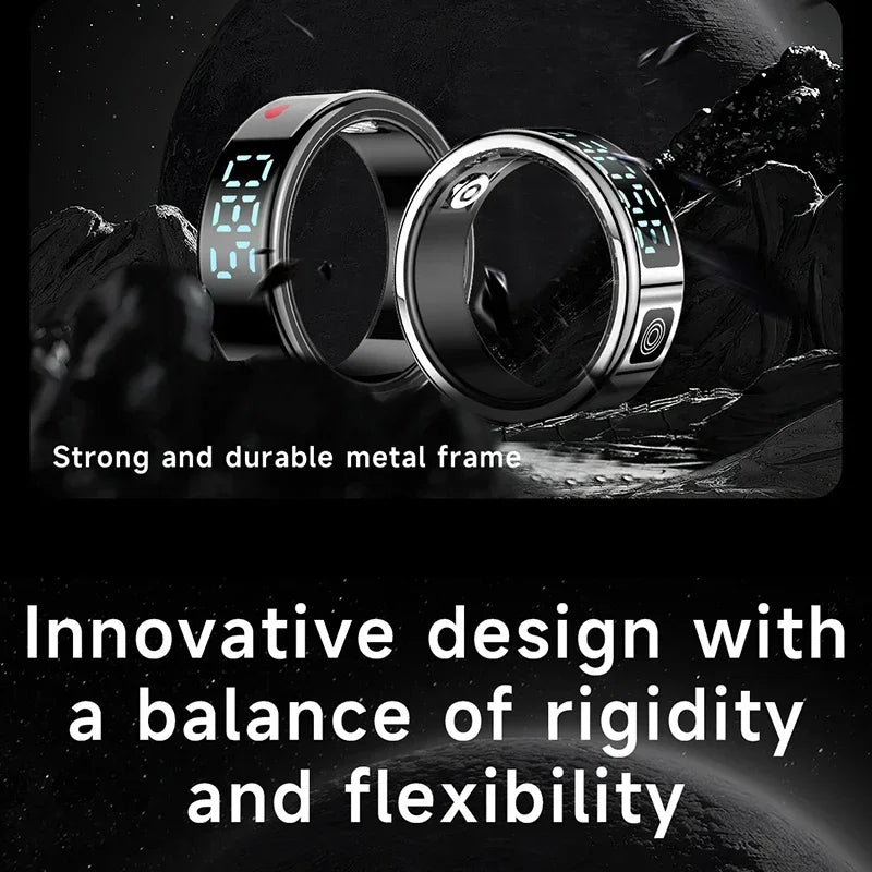 FIDI SR08 Smart Ring — LED Display Wellness Tracker with Sleep, Heart Rate & Sports Modes (Stainless Steel, 3ATM Waterproof)