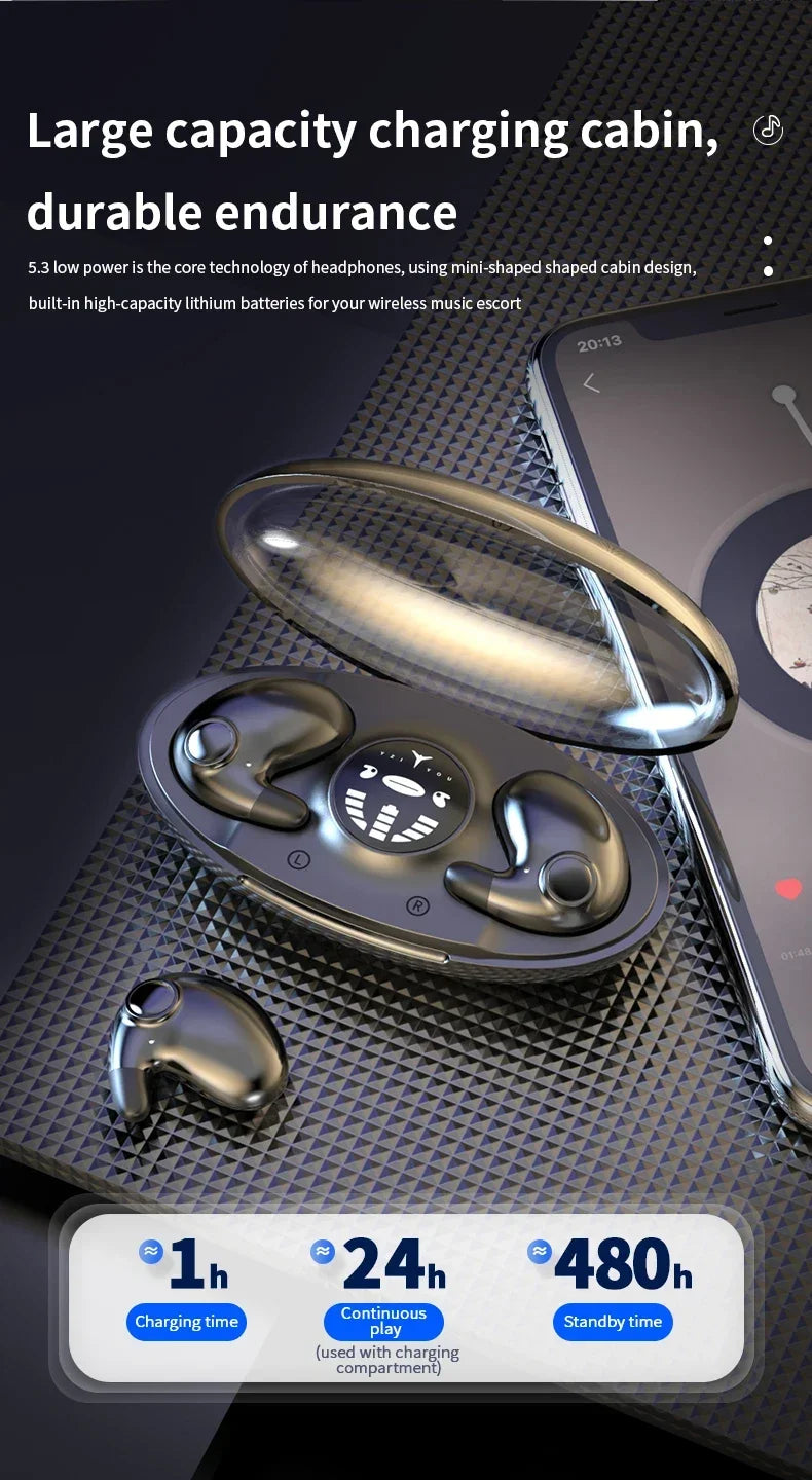 Lenovo Invisible Sleep Wireless Earbuds — Ultra-Compact Bluetooth 5.3 Headphones with Noise Reduction (Waterproof, Charging Case)