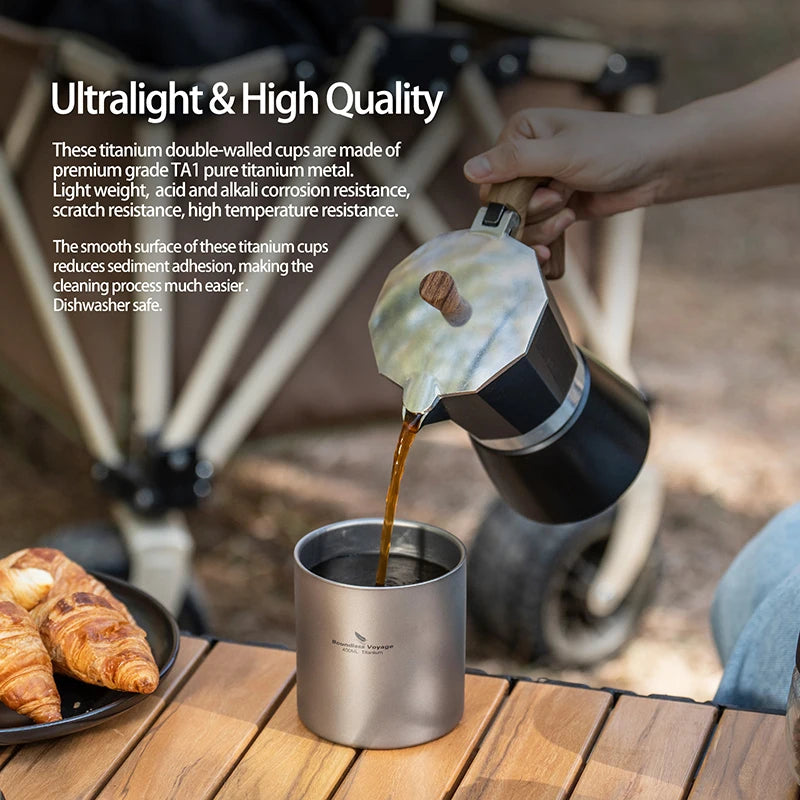 Boundless Voyage Titanium Mug — Double-Walled Anti-Scalding Stackable Cup for Outdoor Camping, Tea & Coffee (400 ml)