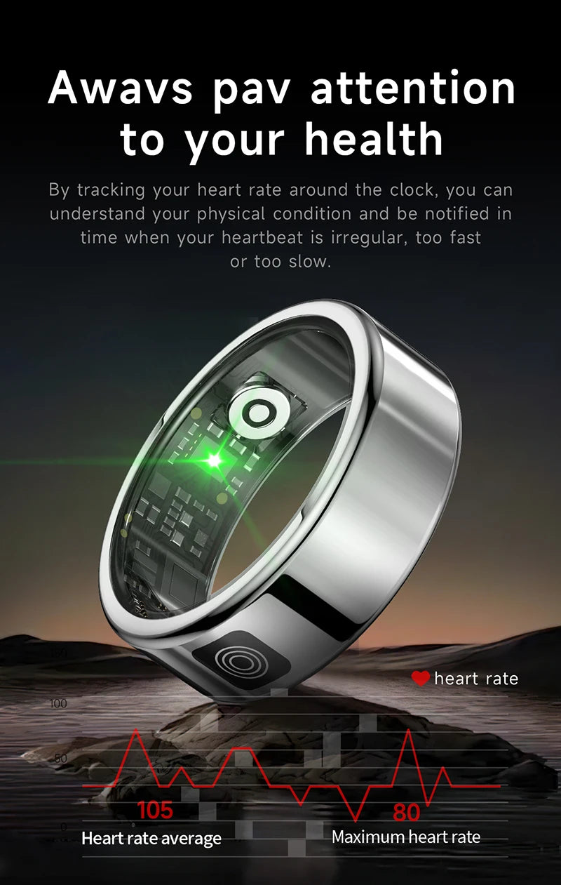 FIDI SR08 Smart Ring — LED Display Wellness Tracker with Sleep, Heart Rate & Sports Modes (Stainless Steel, 3ATM Waterproof)