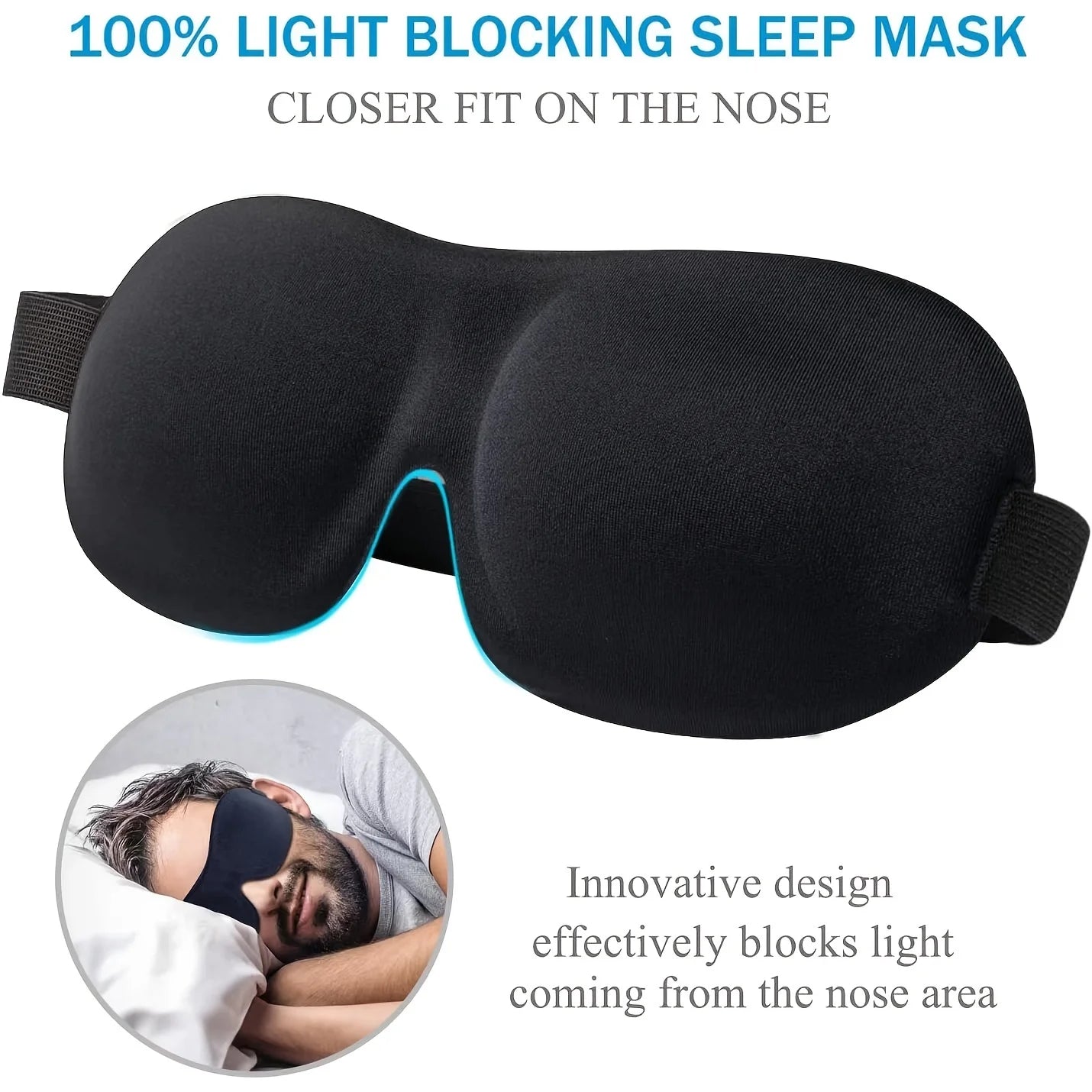 3D Contoured Sleep Mask – 100% Light Blocking Eye Cover