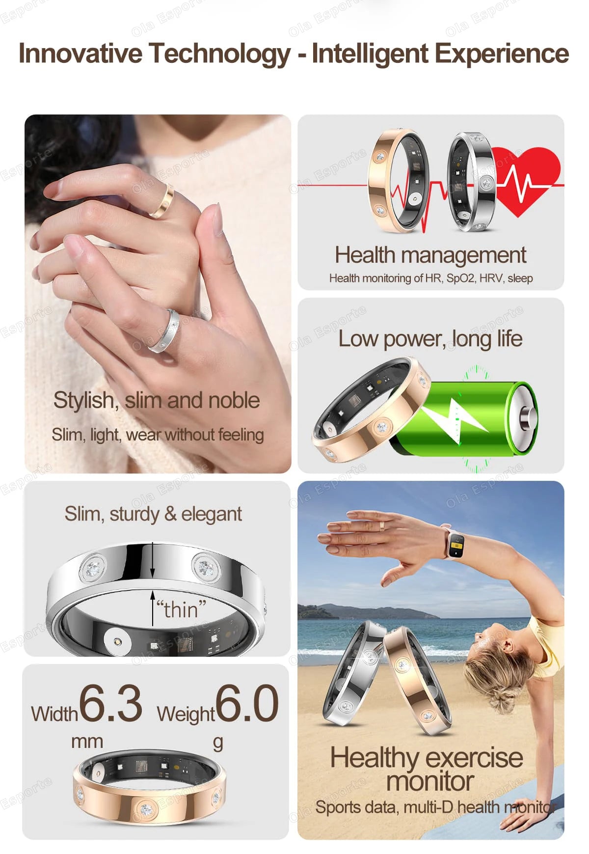 Fashion Smart Ring — Activity, Heart Rate & Sleep Wellness Tracker (5ATM Waterproof, Unisex, Android & iOS)
