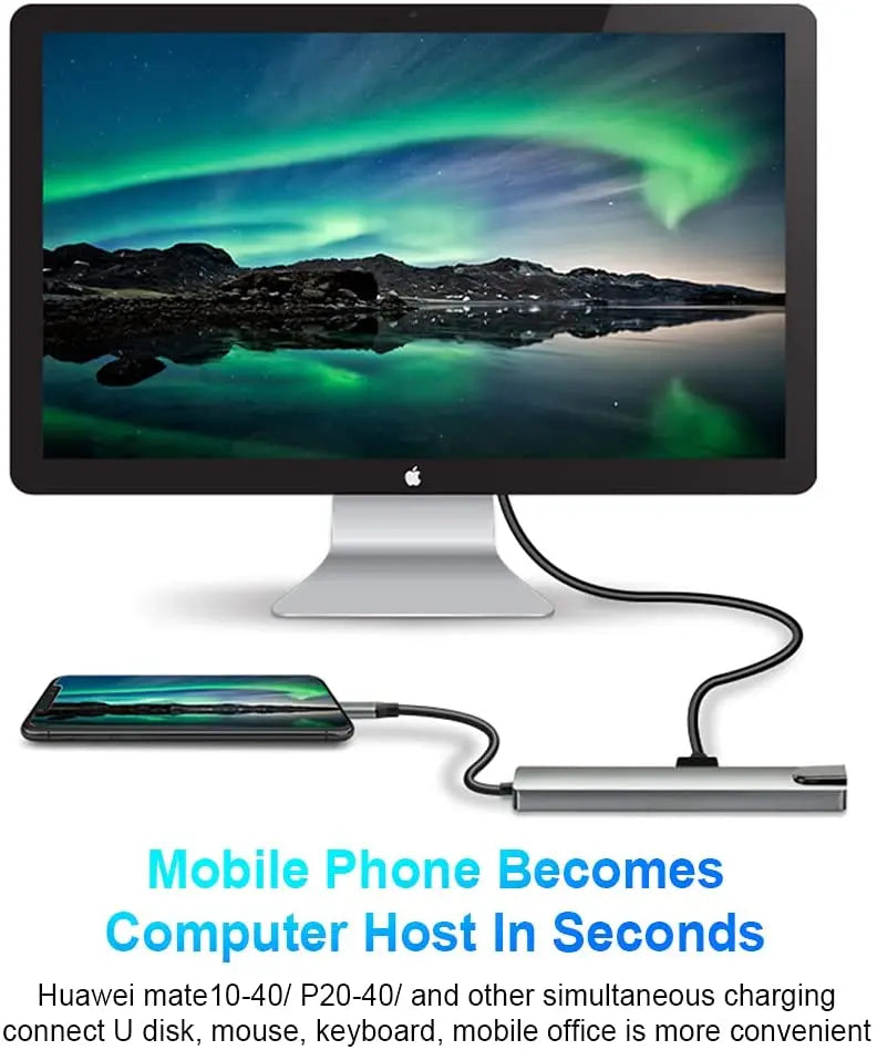 Aluminum USB 3.0 Laptop Docking Hub – PD Fast Charge, RJ45 Ethernet, HDMI, SD/TF Card Reader & Type-C Splitter