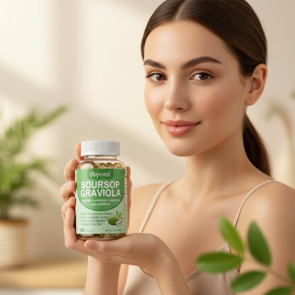 Premium Organic Soursop (Graviola) Capsules — 120 Total, Mood & Stress Support (US Origin, Herbal Leaves)