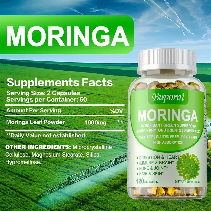 Moringa Capsules — Immune, Energy & Metabolism Support | Bone & Joint Wellness (30/60/120 Capsules)