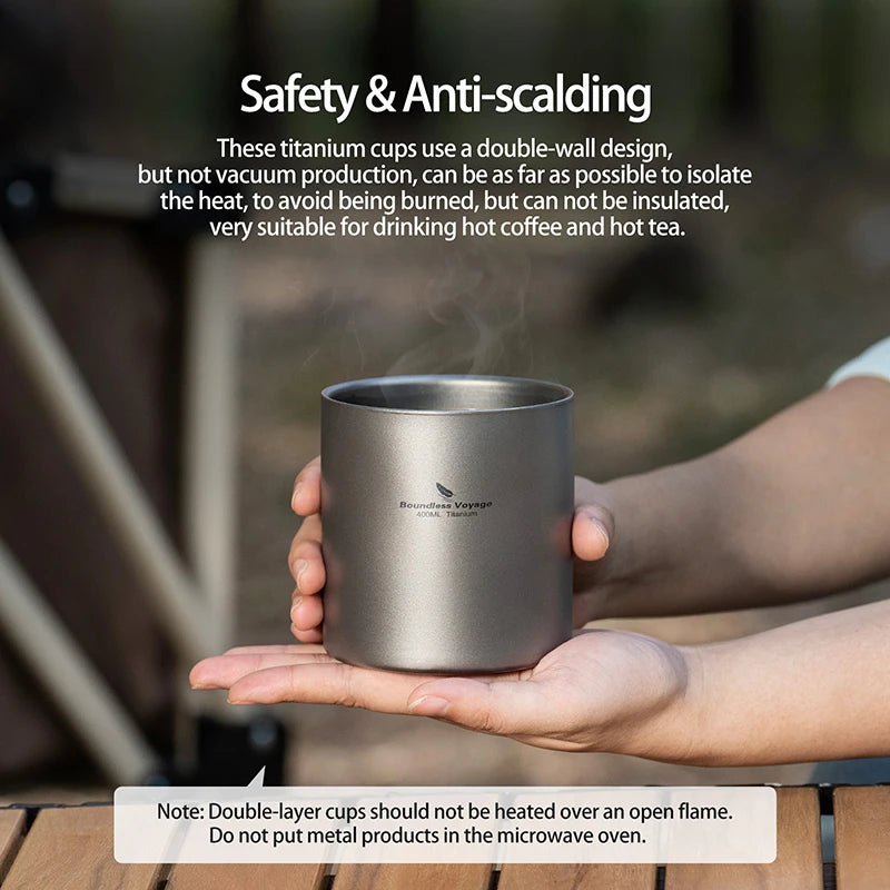 Boundless Voyage Titanium Mug — Double-Walled Anti-Scalding Stackable Cup for Outdoor Camping, Tea & Coffee (400 ml)