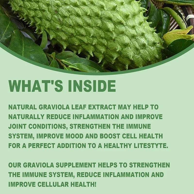 Premium Organic Soursop (Graviola) Capsules — 120 Total, Mood & Stress Support (US Origin, Herbal Leaves)