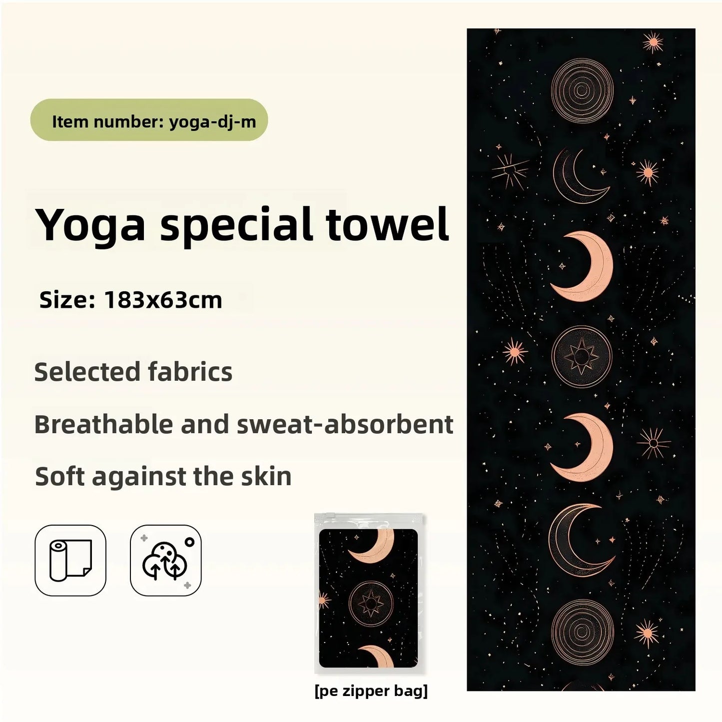 Portable Yoga Towel — Professional Anti-Slip Sweat-Absorbent Travel Mat Towel for Fitness, Pilates & Meditation (Compact Multi-Functional Design)