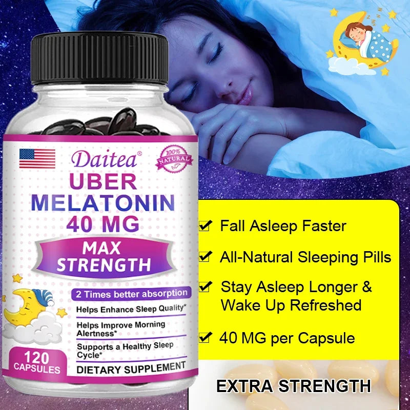 Melatonin Sleep Support Capsules — Restful Sleep & Calm Alertness with Vitamin C & L-Theanine (Non-GMO, Unisex)