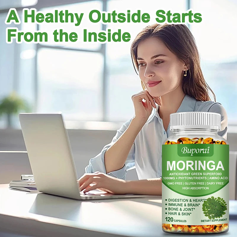 Moringa Capsules — Immune, Energy & Metabolism Support | Bone & Joint Wellness (30/60/120 Capsules)
