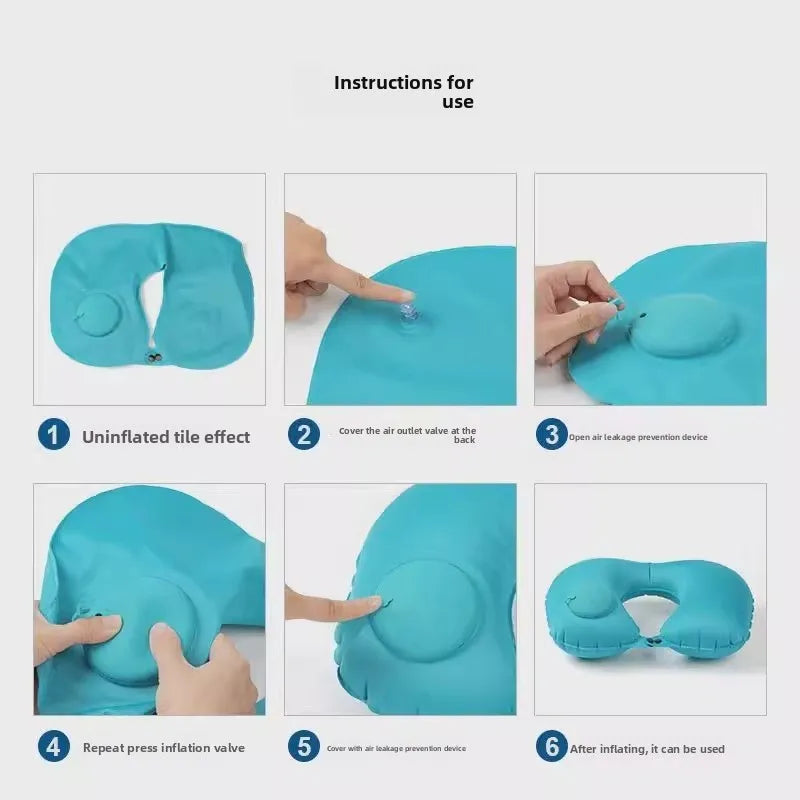 Press Inflatable U-Shaped Neck Pillow — Portable Travel Comfort for Train, Airplane & Long-Distance Journeys (Foldable, Lightweight)