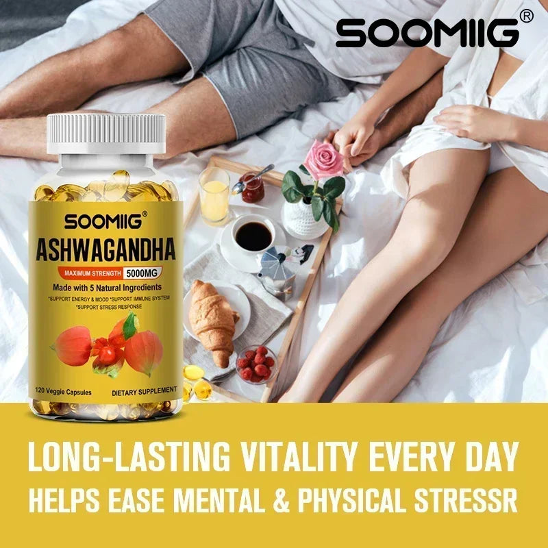 Ashwagandha Root Extract Capsules — Mood & Stress Support with Cognitive & Immune Wellness (5000 mg, Vegetarian, Unisex, US Origin)